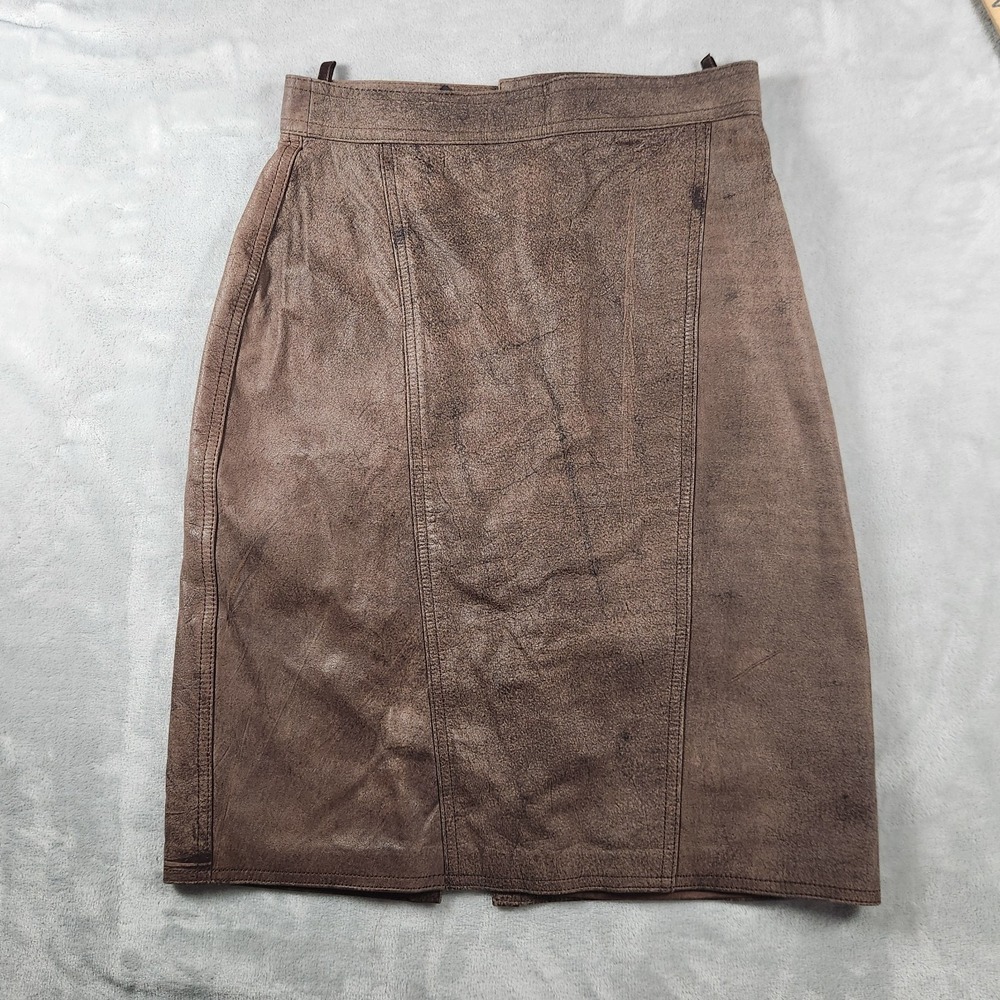 Tarazzia Internationale Genuine Leather Pencil Skirt Brown Vintage 90s Size 7/8